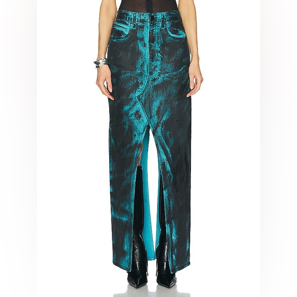 NEW RTA Blue Black Ocean Night Slit Denim Maxi Skirt Size 29 Street Style Art